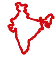 A red outline of India set against a white background, representing the theme of service throughout the country.